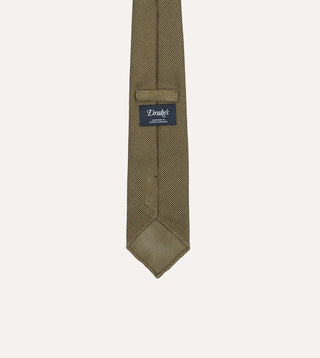 Drake's Khaki Green Fine Woven Grenadine Silk Hand Rolled Tie 4