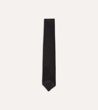 Drake's Black Fine Woven Grenadine Silk Hand Rolled Tie 1