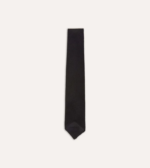 Drake's Black Fine Woven Grenadine Silk Hand Rolled Tie 1