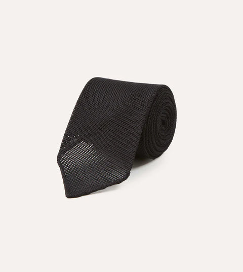 Drake's Black Fine Woven Grenadine Silk Hand Rolled Tie 2