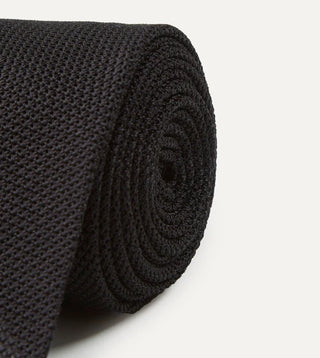 Drake's Black Fine Woven Grenadine Silk Hand Rolled Tie 3