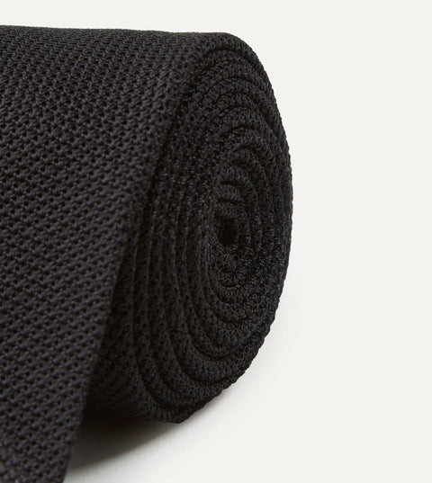 Drake's Black Fine Woven Grenadine Silk Hand Rolled Tie 3