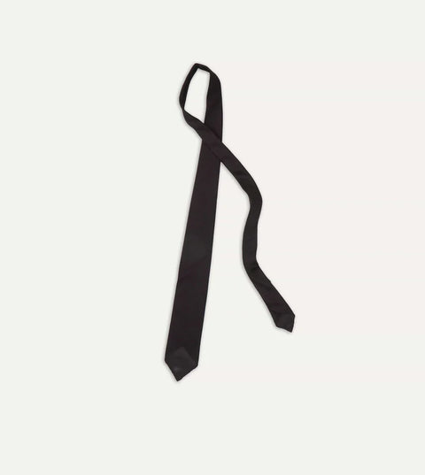 Drake's Black Fine Woven Grenadine Silk Hand Rolled Tie 4