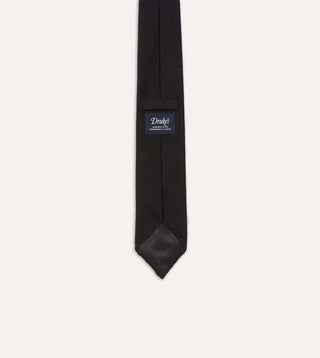 Drake's Black Fine Woven Grenadine Silk Hand Rolled Tie 5