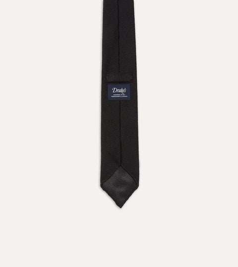 Drake's Black Fine Woven Grenadine Silk Hand Rolled Tie 5