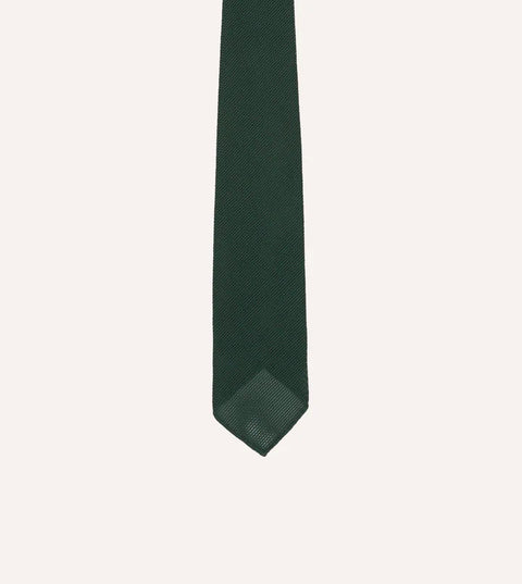 Drake's Green Fine Woven Grenadine Silk Hand Rolled Tie 4