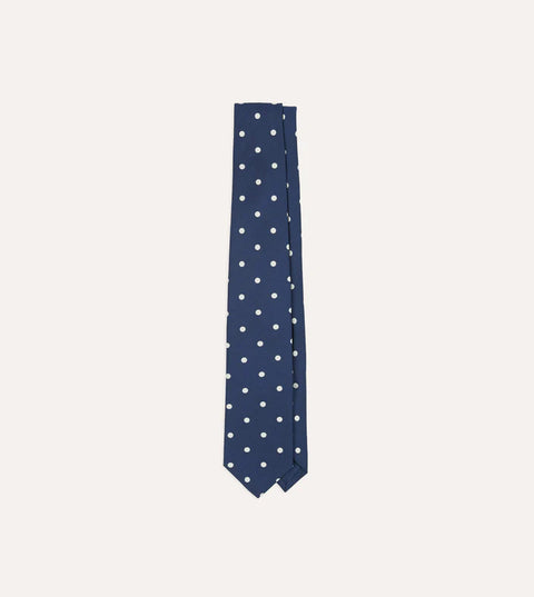 Drake's Navy Polka Dot Silk Self-Tipped Tie 1