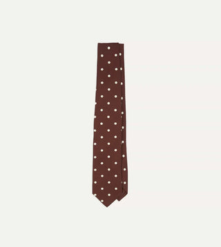 Drake's Brown Polka Dot Silk Self-Tipped Tie 1