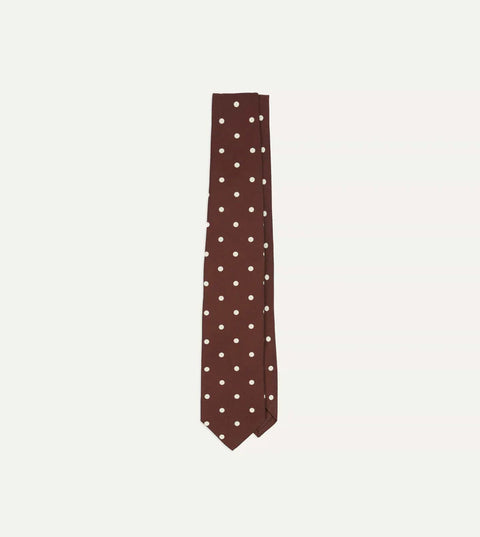 Drake's Brown Polka Dot Silk Self-Tipped Tie 1