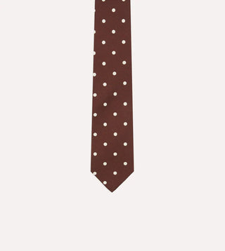 Drake's Brown Polka Dot Silk Self-Tipped Tie 3