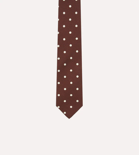 Drake's Brown Polka Dot Silk Self-Tipped Tie 3