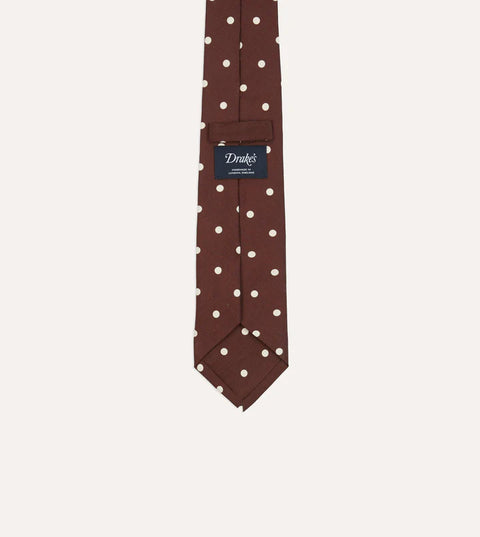 Drake's Brown Polka Dot Silk Self-Tipped Tie 4
