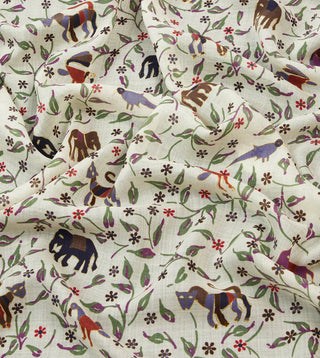 Drake's Ecru Elephants and Flowers Print Wool-Silk Scarf 2