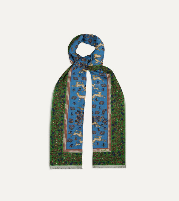 Blue & Olive Archival Animals Scarf