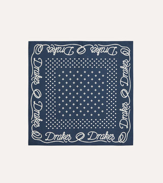 Drake's Navy Rope Border Print Silk Bandana 1
