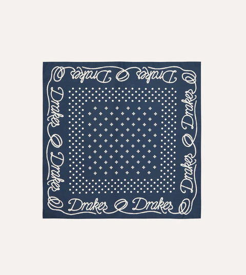 Drake's Navy Rope Border Print Silk Bandana 1