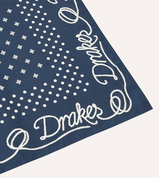 Drake's Navy Rope Border Print Silk Bandana 3