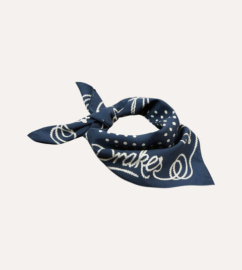 Drake's Navy Rope Border Print Silk Bandana 4