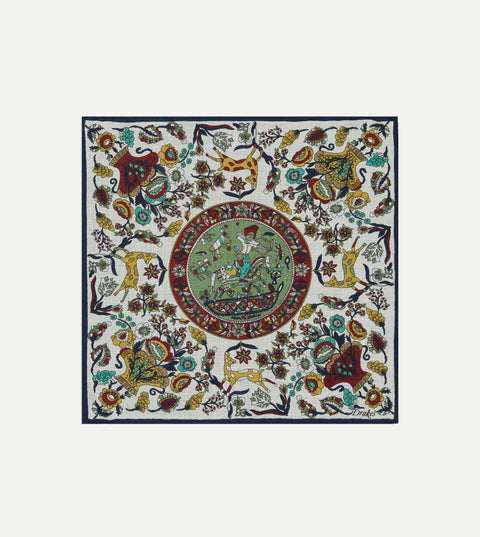 Drake's Ecru & Green Folk Rider PS — flat front