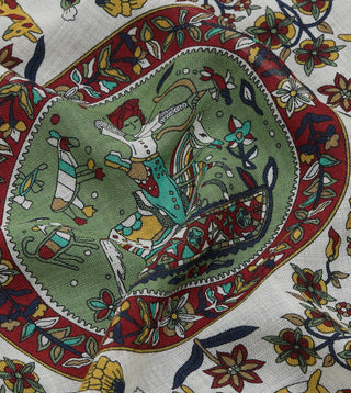 Drake's Ecru & Green Folk Rider PS — flat print detail