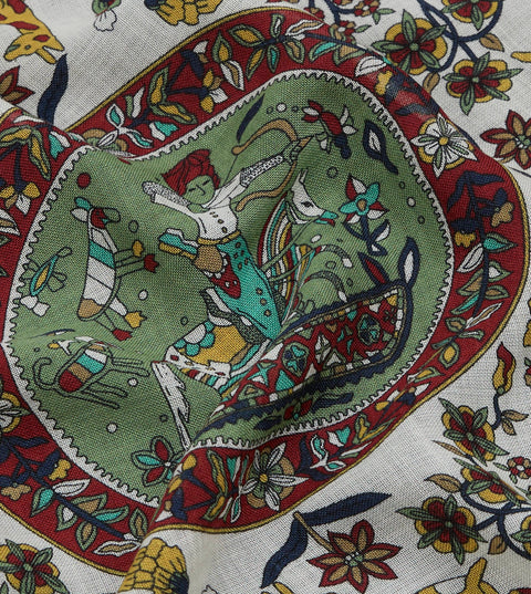 Drake's Ecru & Green Folk Rider PS — flat print detail