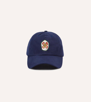 Drake's Navy Flower Emblem Cotton Baseball Cap 1