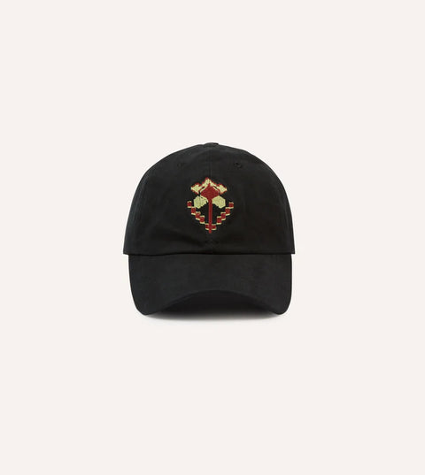 Drake's Washed Black Flower Emblem Cotton Baseball Cap 1