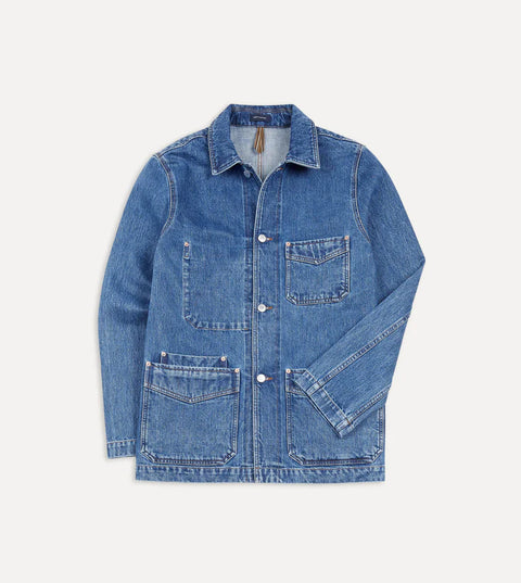 Drake's Bleach Wash Selvedge Denim Five-Pocket Chore Jacket 1