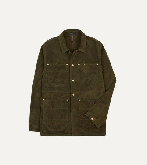 Drake's Olive Suede Welder Jacket 1