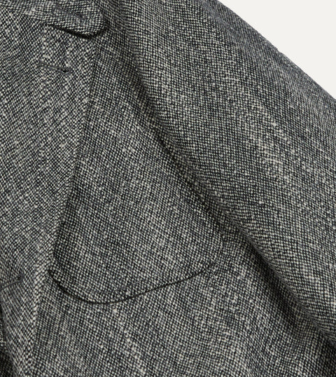 Drake's Black & White Tweed Western Games Blazer — lapel and chest detail