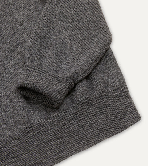Drake's Grey Long Sleeve Merino Knit Polo — cuff and hem detail