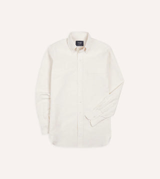 Drake's Cream Cotton Oxford Cloth Button-Down Dress Shirt 1