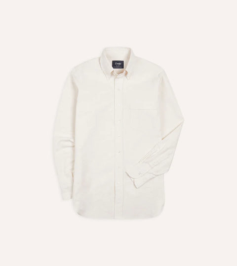 Drake's Cream Cotton Oxford Cloth Button-Down Dress Shirt 1