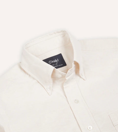 Drake's Cream Cotton Oxford Cloth Button-Down Dress Shirt 3