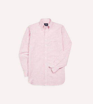 Drake's Pink Ticking Stripe Cotton Oxford Cloth Button-Down Dress Shirt 1