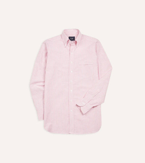 Drake's Pink Ticking Stripe Cotton Oxford Cloth Button-Down Dress Shirt 1