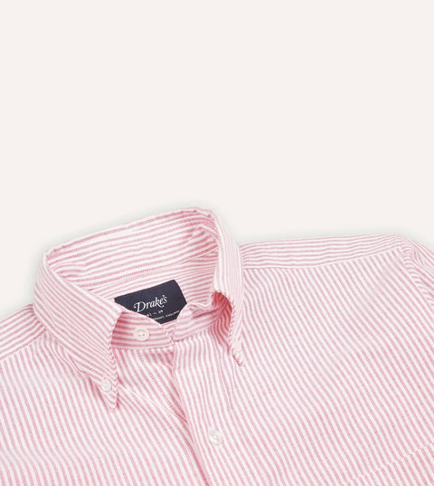 Drake's Pink Ticking Stripe Cotton Oxford Cloth Button-Down Dress Shirt 3