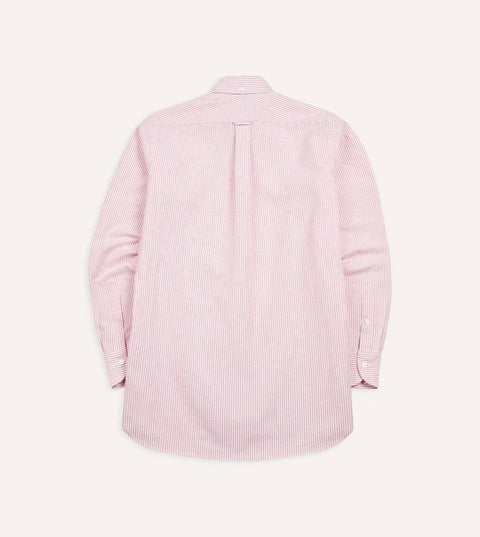 Drake's Pink Ticking Stripe Cotton Oxford Cloth Button-Down Dress Shirt 5