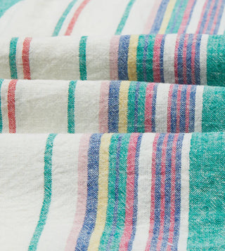 Drake's Ecru, Purple and Green Stripe Linen-Cotton Long Point Collar Shirt 2