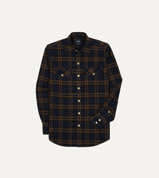 Drake's Grey LP Two Pocket Check Shirt — on-model front