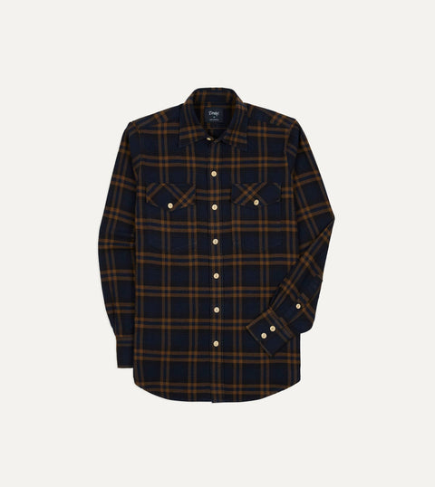 Drake's Grey LP Two Pocket Check Shirt — on-model front
