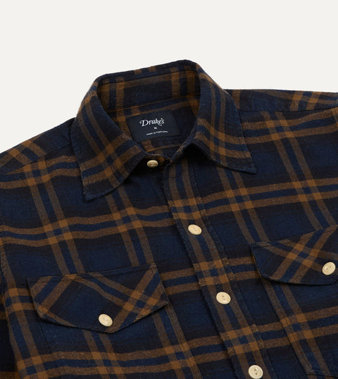 Drake's Grey LP Two Pocket Check Shirt — on-model side