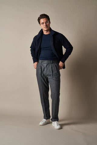 Informale Grey T010 Easy Trouser - Navy, Wool, Cotton, Merino, Relaxed Fit - Alternate View