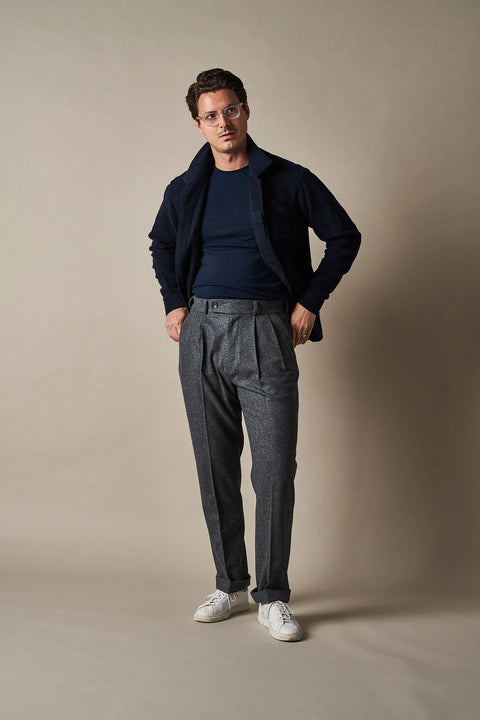 Informale Grey T010 Easy Trouser - Navy, Wool, Cotton, Merino, Relaxed Fit - Alternate View