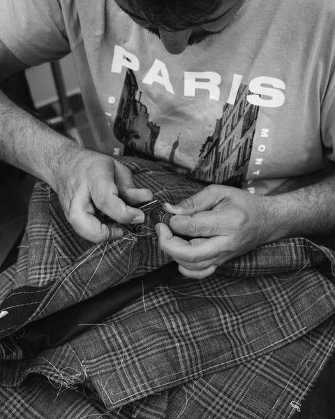 J. Mueser Naples atelier — hand-stitching detail