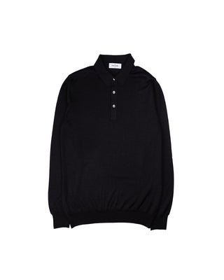 Gran Sasso Black Knit Wool Long Sleeve Polo 1