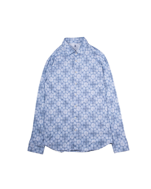 Jersey Stretch Cotton Long Sleeve Patterned Button Up