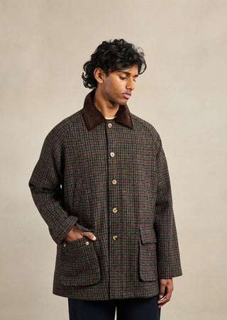 De Bonne Facture Dark Brown Check Harris Tweed Forest Jacket, front view