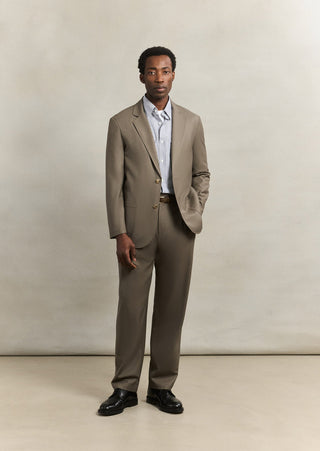De Bonne Facture Writer's Jacket in vert-de-gris Super 130's merino, unstructured and unlined, side view