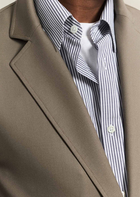 De Bonne Facture Writer's Jacket in vert-de-gris Super 130's merino, unstructured and unlined, back view